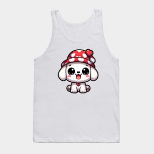 Cute Kawaii Valentine's Puppy with Love hearts Hat Tank Top